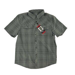 Gerry Mens Button Up Shirt M Green Grey Plaid UV Protection Short Sleeve